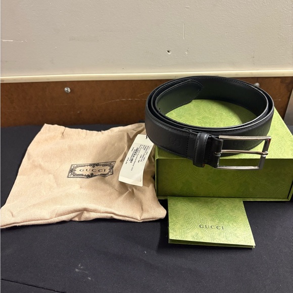 Gucci Black Leather Men's Belt With Tag - Picture 1 of 4
